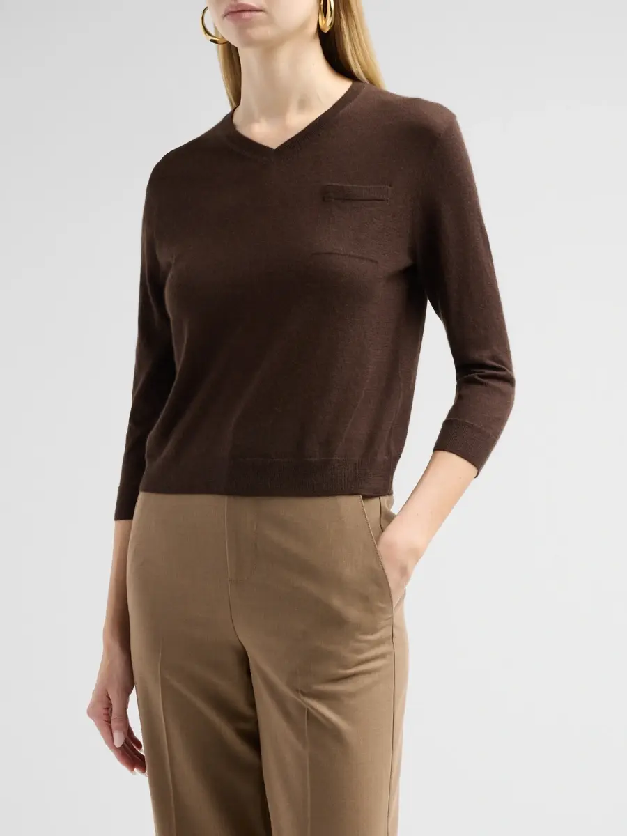 Vince Women's Shrunken V-Neck Cashmere-Silk Knit Top | Thumbnail 4