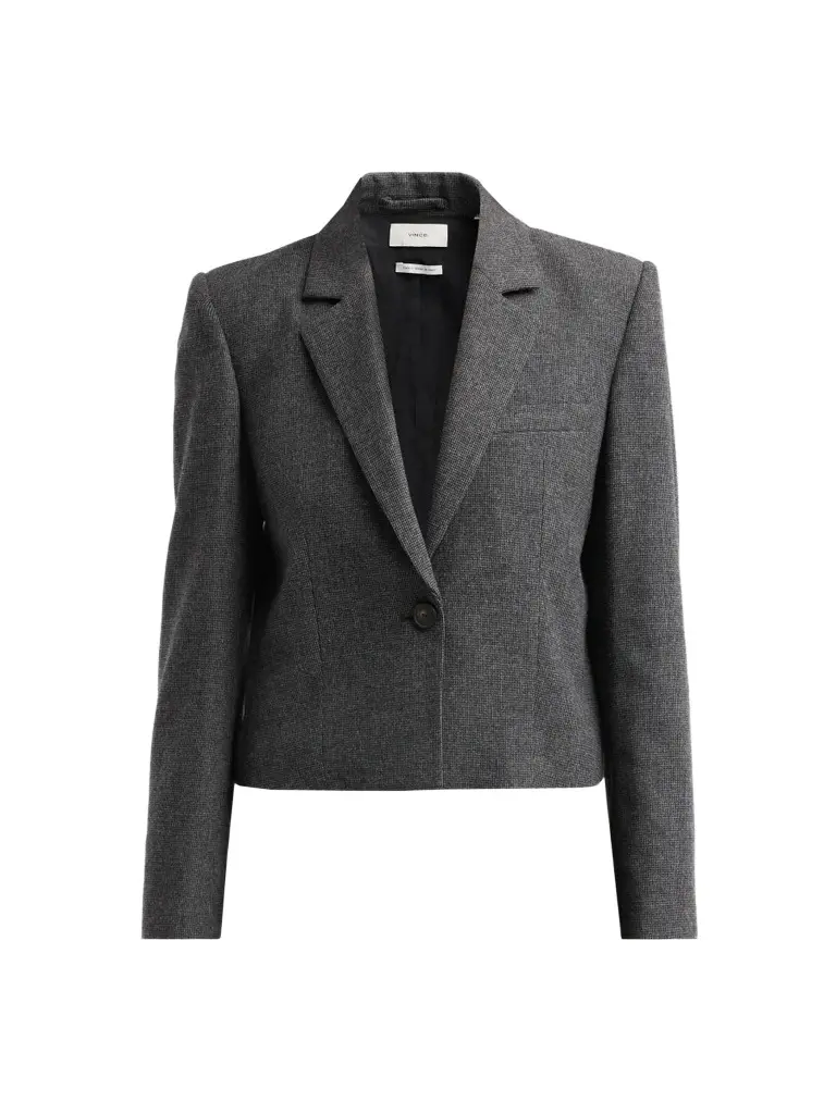 Women's Micro-Houndstooth Wool-Blend Crop Blazer Women's Micro-Houndstooth Wool-Blend Crop Blazer