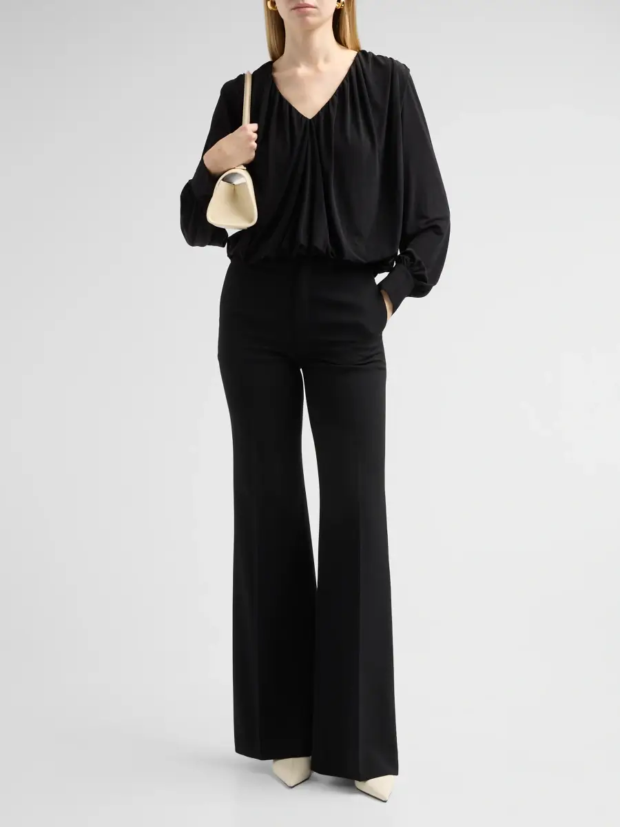 Vince Women's V-Neck Bubble-Hem Long-Sleeve Top | Thumbnail 2 Vince Women's V-Neck Bubble-Hem Long-Sleeve Top | Thumbnail 2