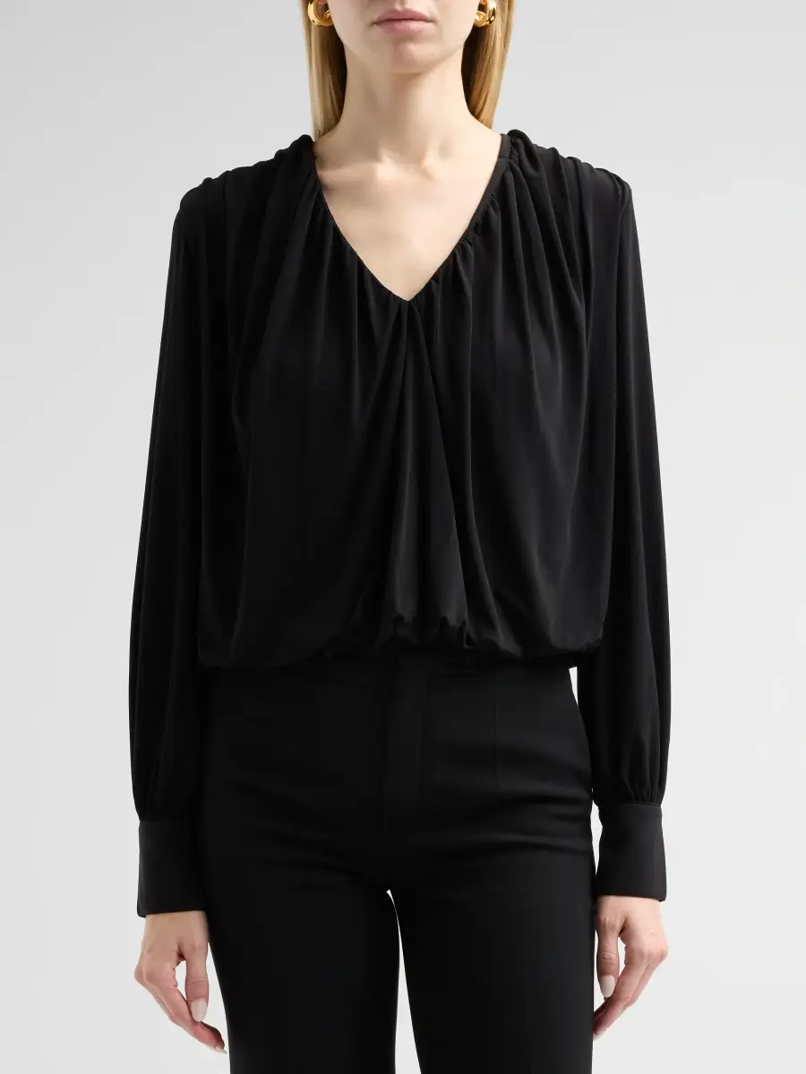 Vince Women's V-Neck Bubble-Hem Long-Sleeve Top | Thumbnail 5 Vince Women's V-Neck Bubble-Hem Long-Sleeve Top | Thumbnail 5
