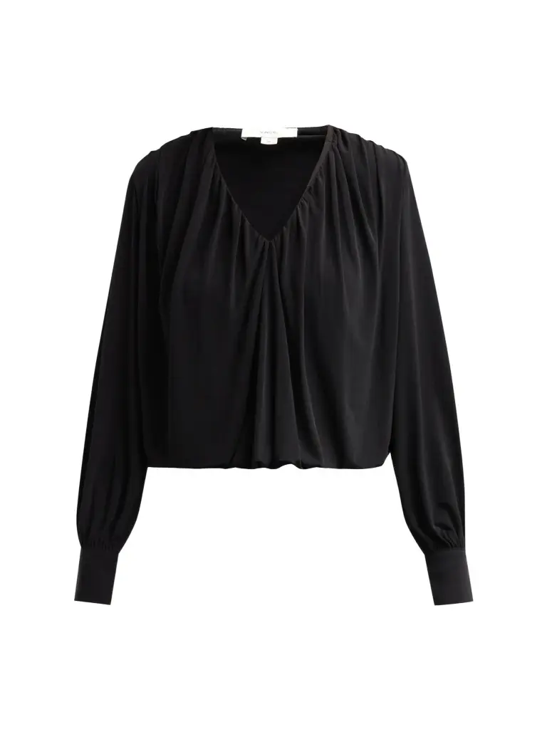 Women's V-Neck Bubble-Hem Long-Sleeve Top Women's V-Neck Bubble-Hem Long-Sleeve Top