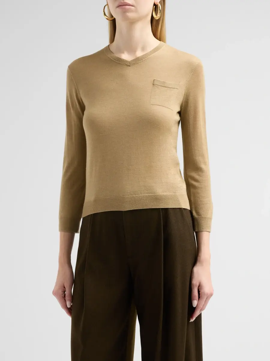 Vince Women's Shrunken V-Neck Cashmere-Silk Knit Top | Thumbnail 4