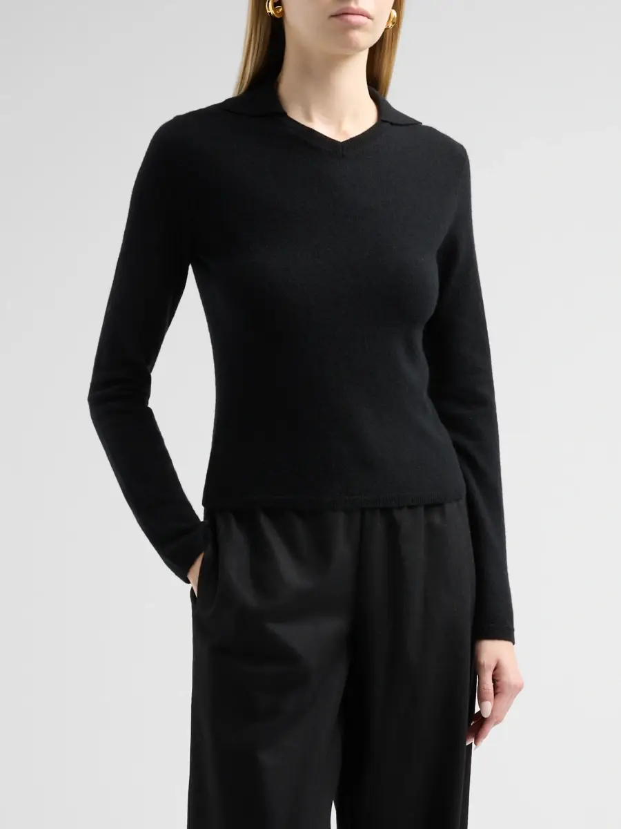 Vince Women's Rib-Knit Merino Wool-Cashmere Blend Polo Sweater | Thumbnail 4