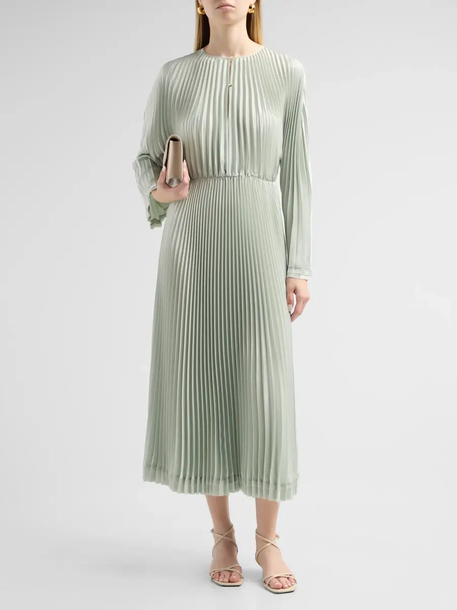 Vince Women's Pleated Long-Sleeve Midi Dress | Thumbnail 2 Vince Women's Pleated Long-Sleeve Midi Dress | Thumbnail 2