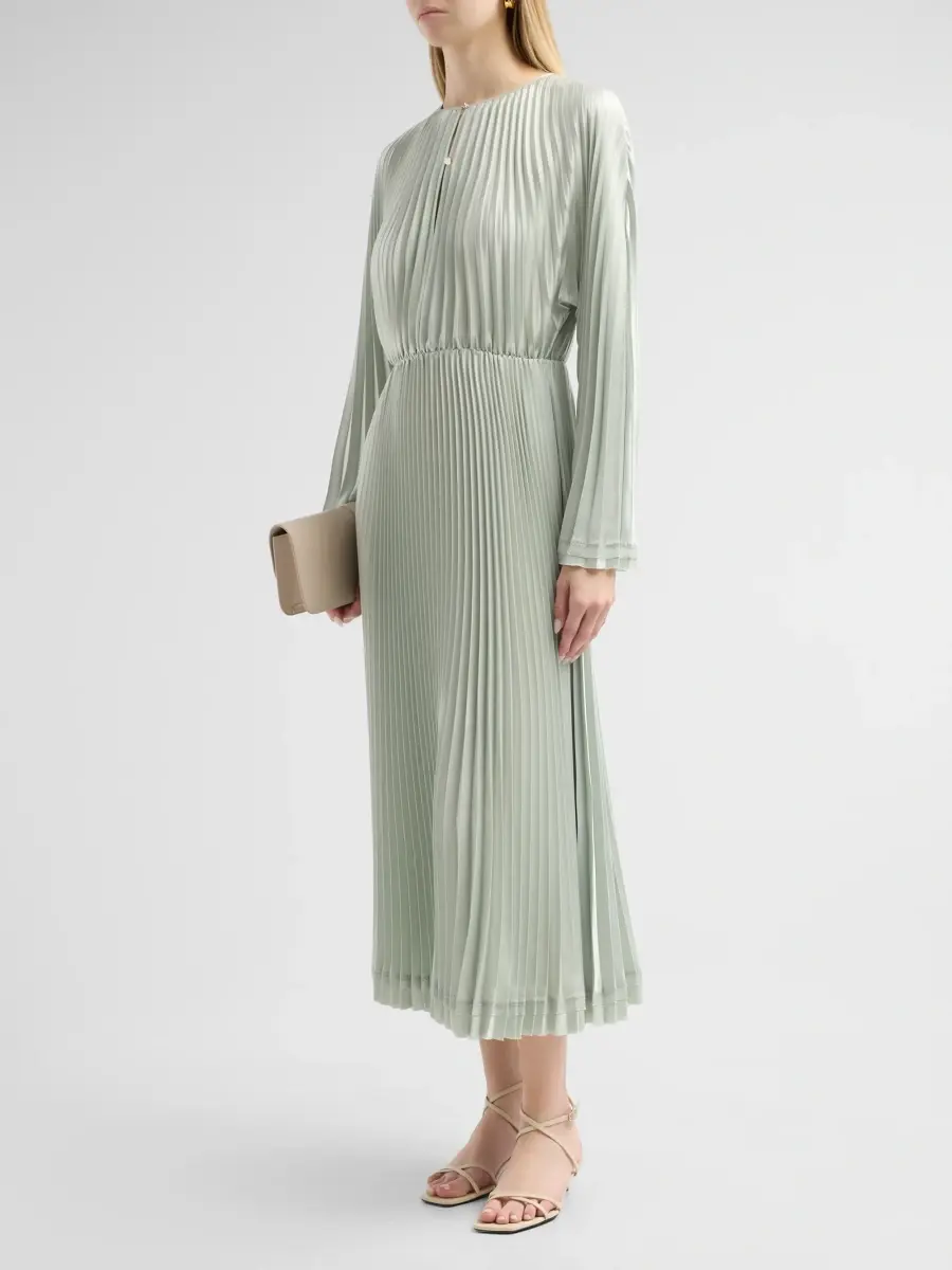 Vince Women's Pleated Long-Sleeve Midi Dress | Thumbnail 4 Vince Women's Pleated Long-Sleeve Midi Dress | Thumbnail 4