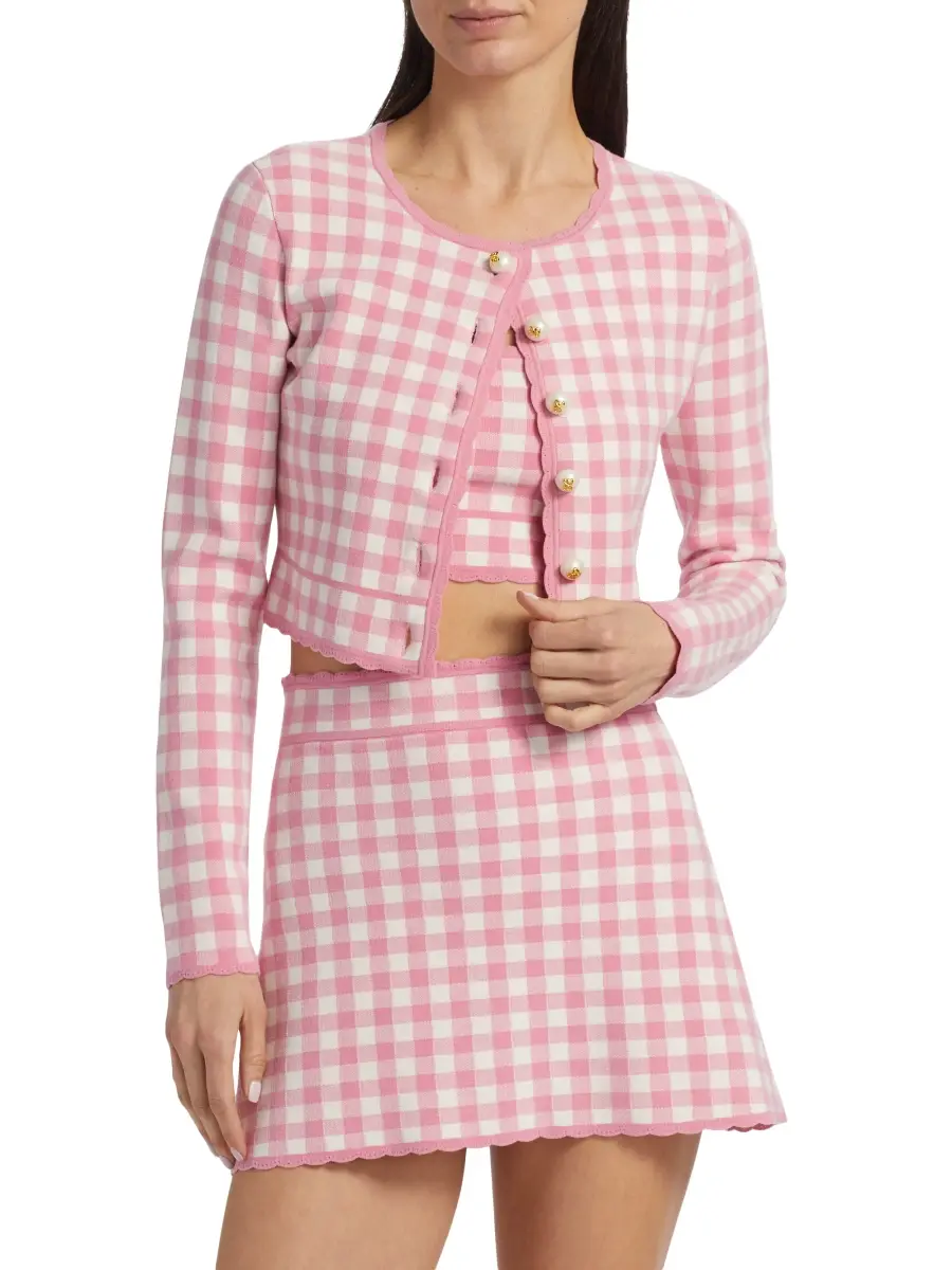 LoveShackFancy Women's Bridgette Gingham Crop Cardigan | Thumbnail 3