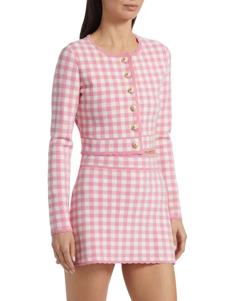 LoveShackFancy Women's Bridgette Gingham Crop Cardigan | Thumbnail 4