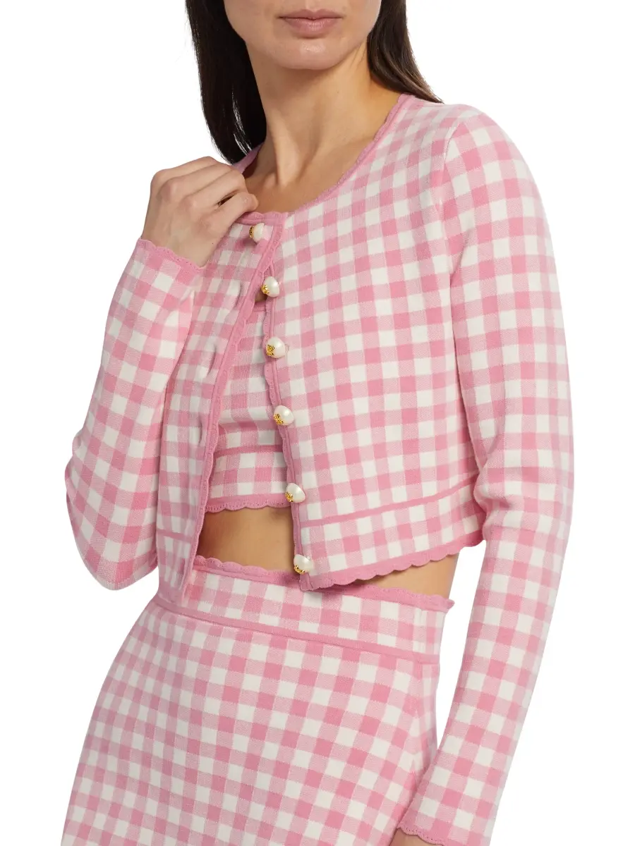 LoveShackFancy Women's Bridgette Gingham Crop Cardigan | Thumbnail 6