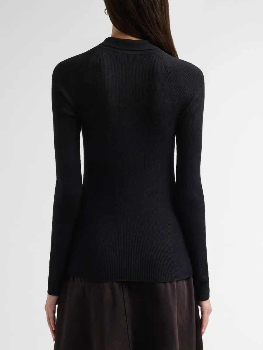 Vince Women's Rib-Knit Wool-Silk Polo Sweater | Thumbnail 3 Vince Women's Rib-Knit Wool-Silk Polo Sweater | Thumbnail 3