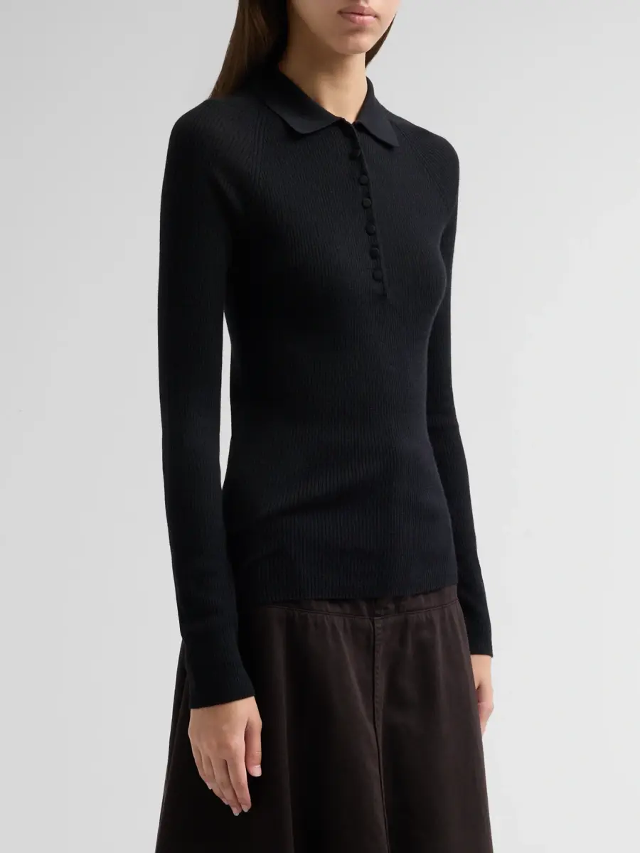 Vince Women's Rib-Knit Wool-Silk Polo Sweater | Thumbnail 4 Vince Women's Rib-Knit Wool-Silk Polo Sweater | Thumbnail 4