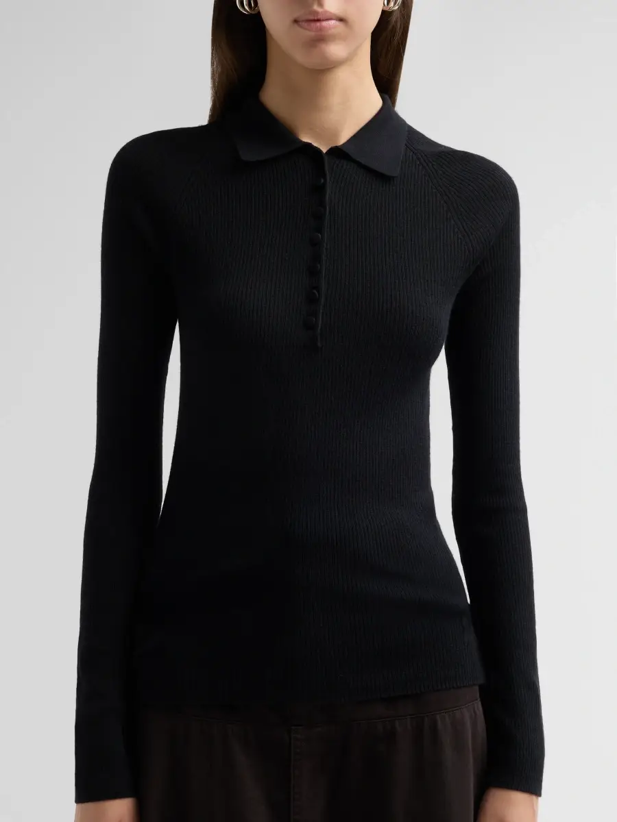Vince Women's Rib-Knit Wool-Silk Polo Sweater | Thumbnail 5 Vince Women's Rib-Knit Wool-Silk Polo Sweater | Thumbnail 5