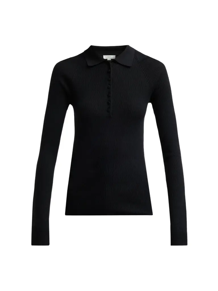Women's Rib-Knit Wool-Silk Polo Sweater