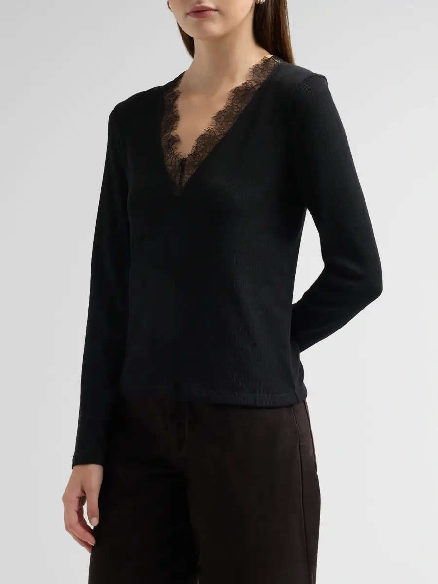 Vince Women's Lace-Trimmed Long-Sleeve Top | Thumbnail 4 Vince Women's Lace-Trimmed Long-Sleeve Top | Thumbnail 4
