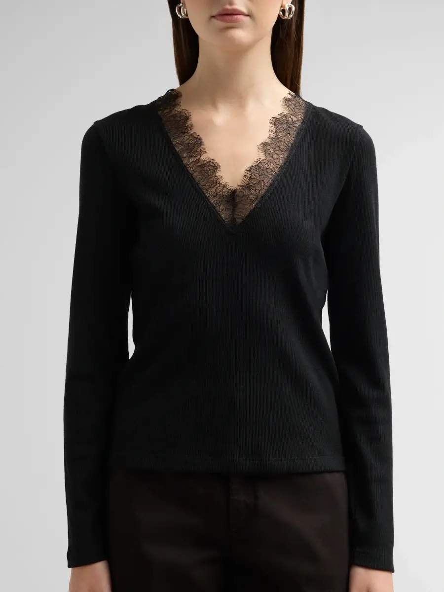 Vince Women's Lace-Trimmed Long-Sleeve Top | Thumbnail 5 Vince Women's Lace-Trimmed Long-Sleeve Top | Thumbnail 5