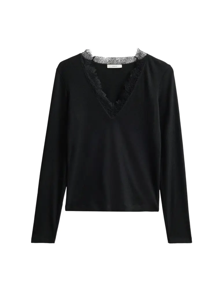 Women's Lace-Trimmed Long-Sleeve Top