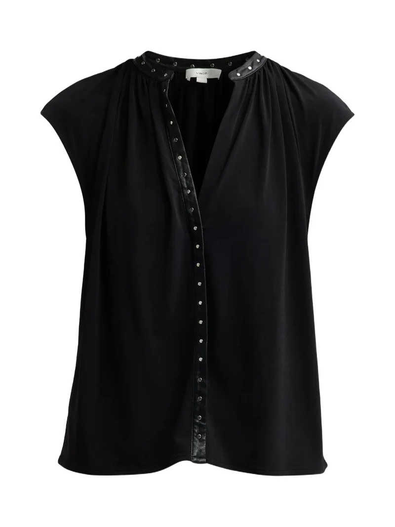 Vince Women's Cap-Sleeve Studded Jersey Top