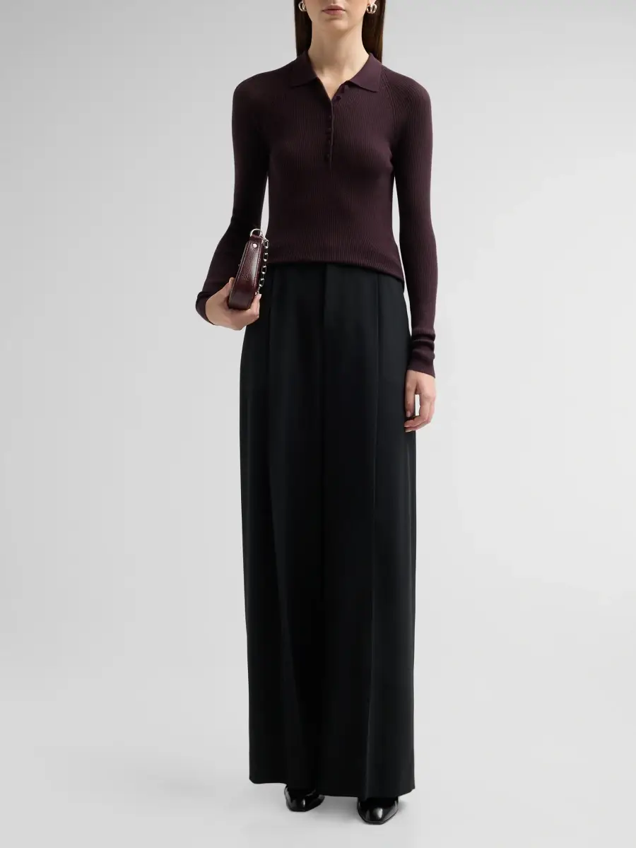 Vince Women's Rib-Knit Wool-Silk Polo Sweater | Thumbnail 2 Vince Women's Rib-Knit Wool-Silk Polo Sweater | Thumbnail 2
