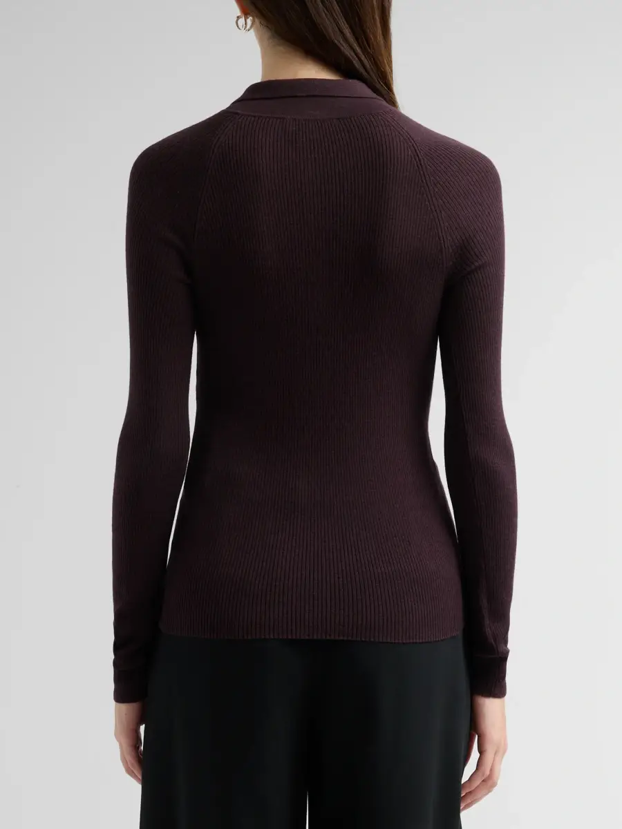 Vince Women's Rib-Knit Wool-Silk Polo Sweater | Thumbnail 3 Vince Women's Rib-Knit Wool-Silk Polo Sweater | Thumbnail 3