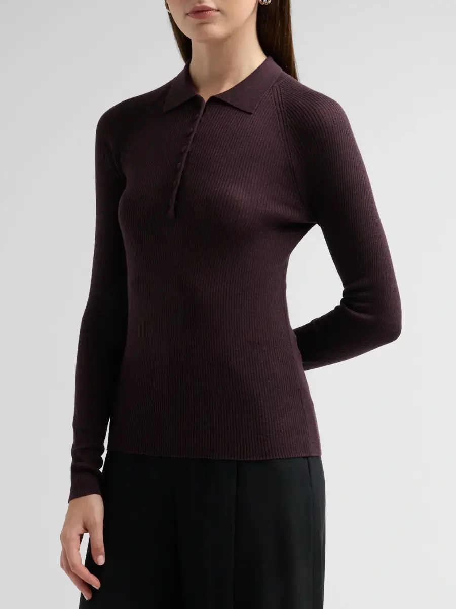 Vince Women's Rib-Knit Wool-Silk Polo Sweater | Thumbnail 4 Vince Women's Rib-Knit Wool-Silk Polo Sweater | Thumbnail 4