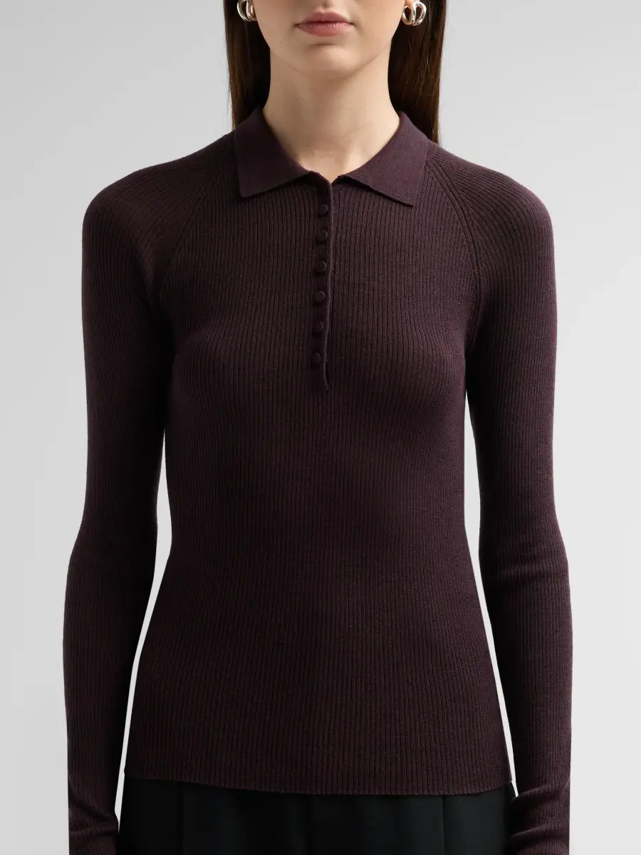 Vince Women's Rib-Knit Wool-Silk Polo Sweater | Thumbnail 5 Vince Women's Rib-Knit Wool-Silk Polo Sweater | Thumbnail 5