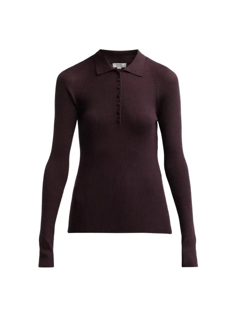 Women's Rib-Knit Wool-Silk Polo Sweater