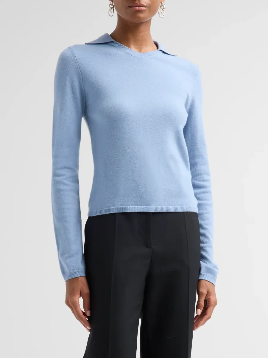 Vince Women's Rib-Knit Merino Wool-Cashmere Blend Polo Sweater | Thumbnail 4 Vince Women's Rib-Knit Merino Wool-Cashmere Blend Polo Sweater | Thumbnail 4