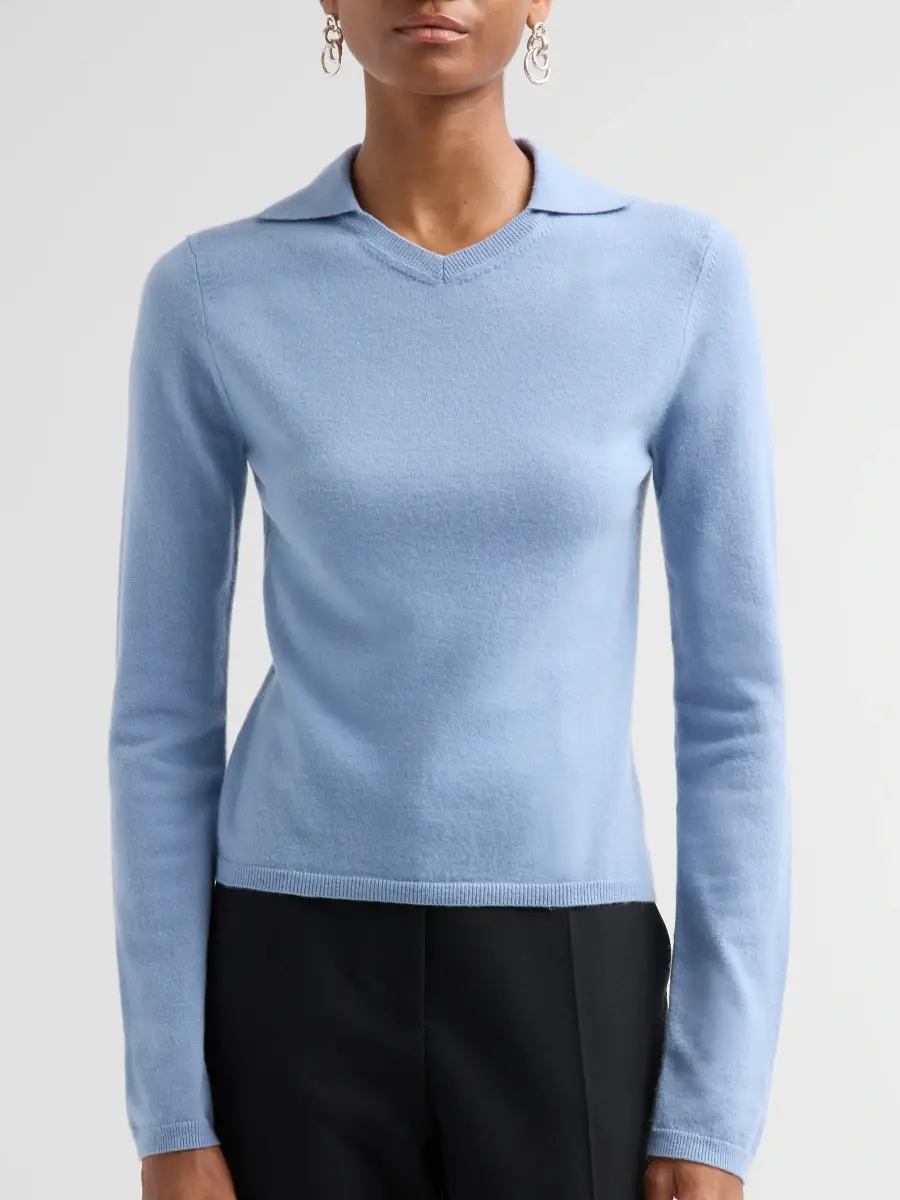 Vince Women's Rib-Knit Merino Wool-Cashmere Blend Polo Sweater | Thumbnail 5 Vince Women's Rib-Knit Merino Wool-Cashmere Blend Polo Sweater | Thumbnail 5