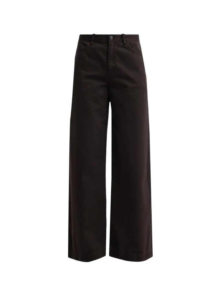 Women's Twill Cotton Mid-Rise Wide-Leg Pants