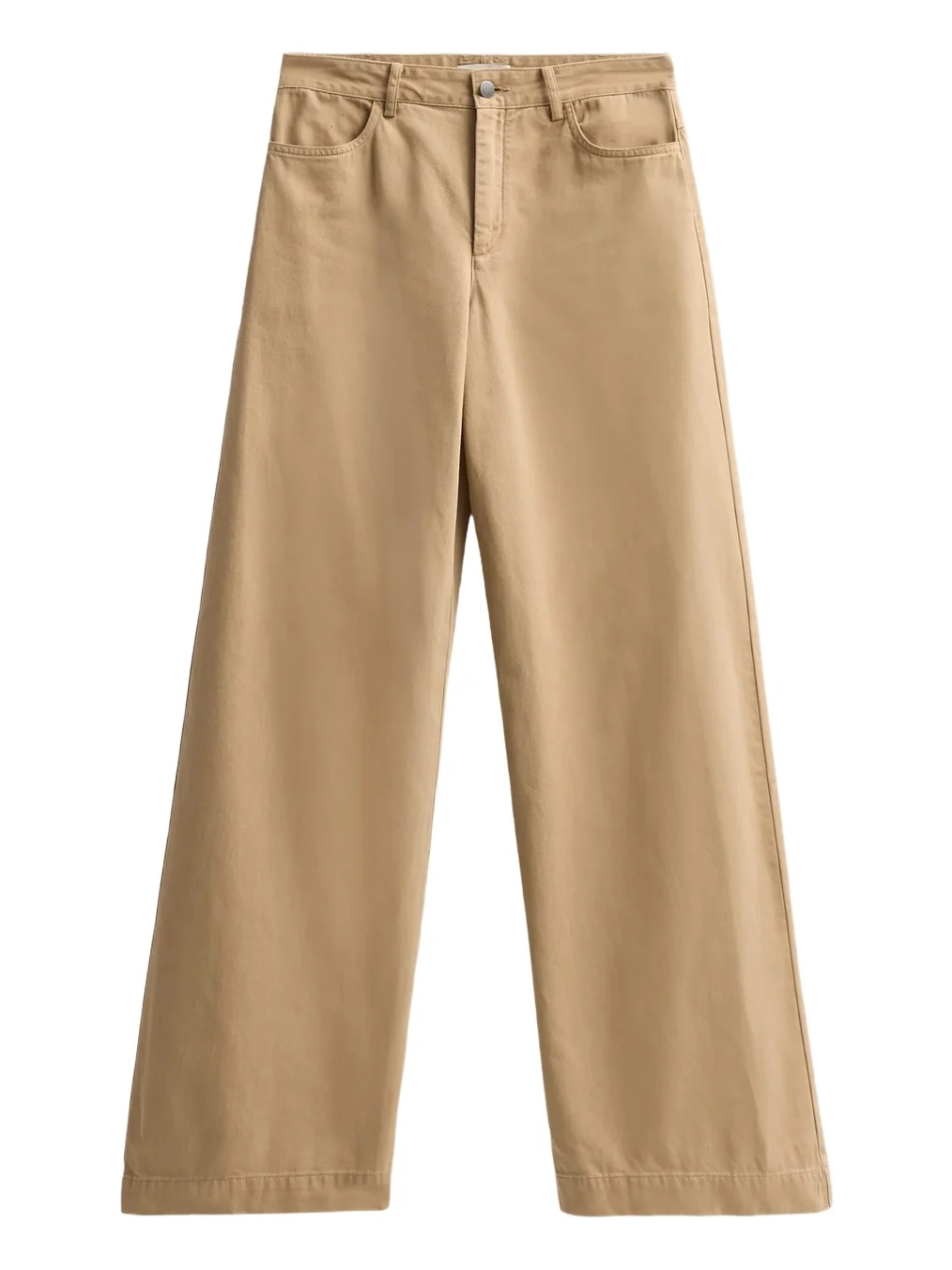Women's Twill Cotton Mid-Rise Wide-Leg Pants