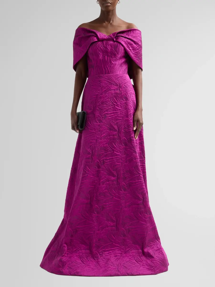 Teri Jon by Rickie Freeman Women's Jacquard Knot Gown | Thumbnail 2