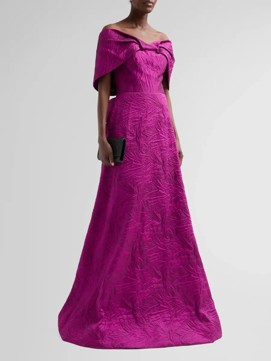 Teri Jon by Rickie Freeman Women's Jacquard Knot Gown | Thumbnail 4