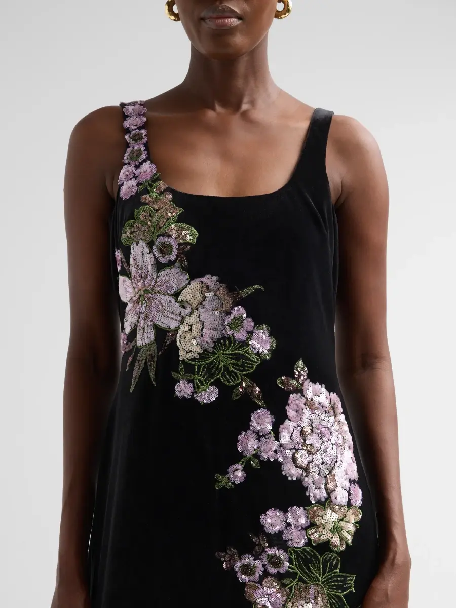 Teri Jon by Rickie Freeman Women's Sequined Floral Velvet Gown | Thumbnail 5 Teri Jon by Rickie Freeman Women's Sequined Floral Velvet Gown | Thumbnail 5