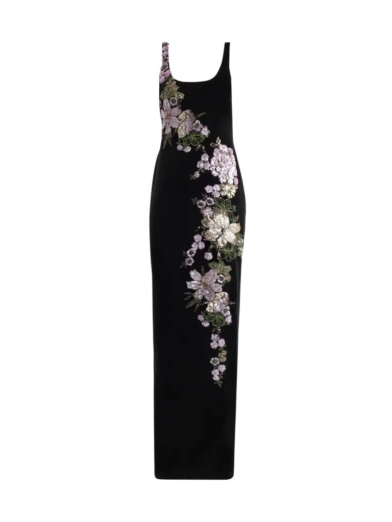 Teri Jon by Rickie Freeman Women's Sequined Floral Velvet Gown