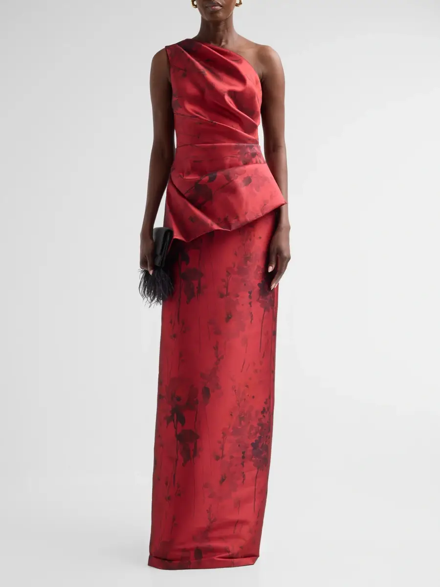 Teri Jon by Rickie Freeman Women's Satin Floral One-Shoulder Gown | Thumbnail 2