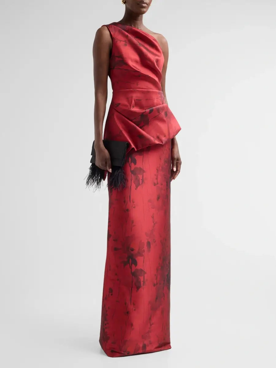 Teri Jon by Rickie Freeman Women's Satin Floral One-Shoulder Gown | Thumbnail 4