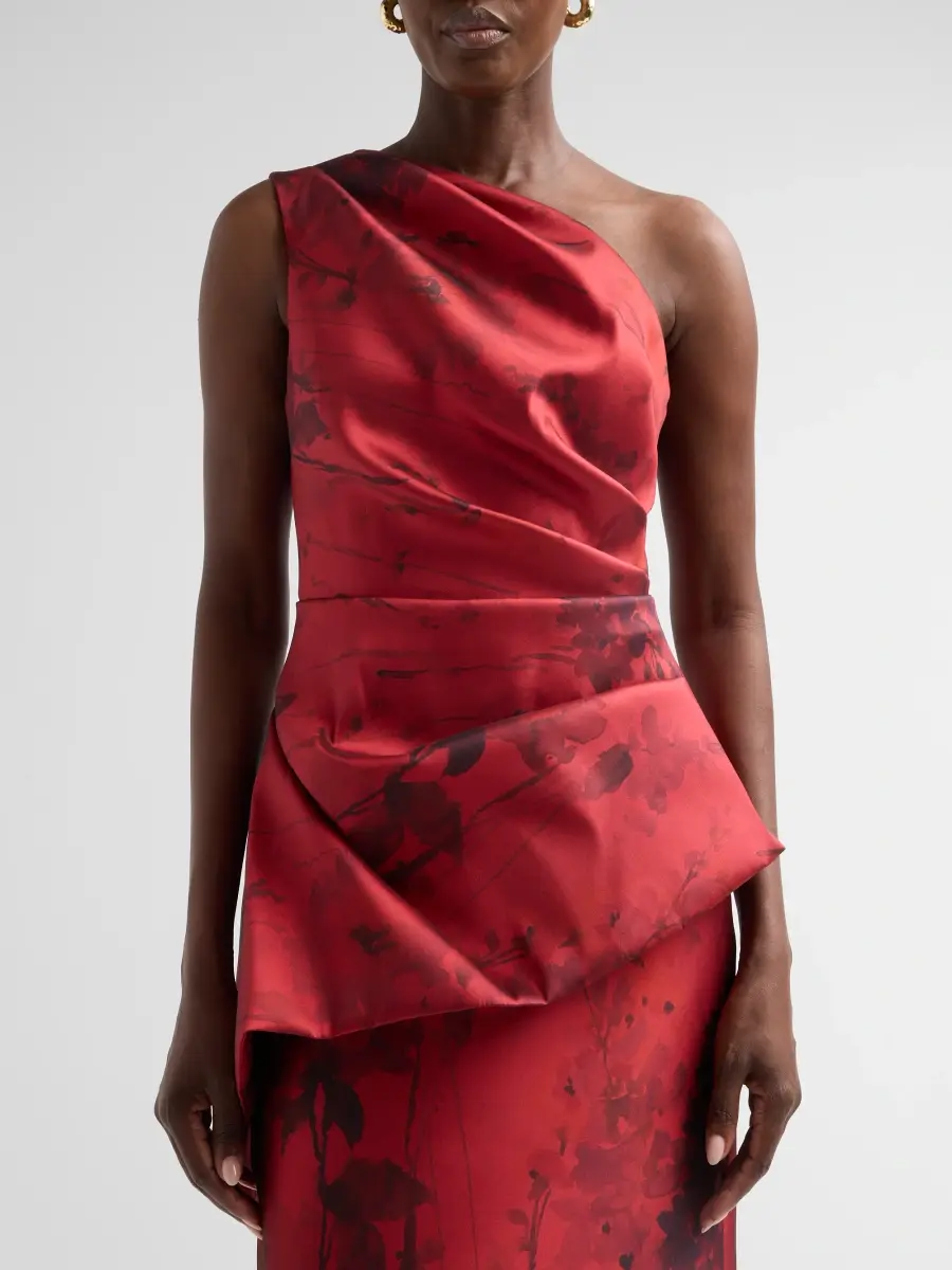 Teri Jon by Rickie Freeman Women's Satin Floral One-Shoulder Gown | Thumbnail 5