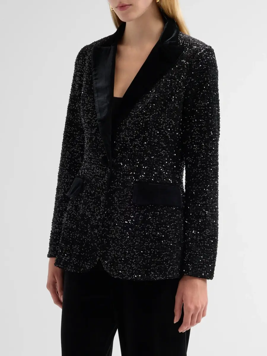 Teri Jon by Rickie Freeman Women's Velvet Sequined Blazer | Thumbnail 4 Teri Jon by Rickie Freeman Women's Velvet Sequined Blazer | Thumbnail 4
