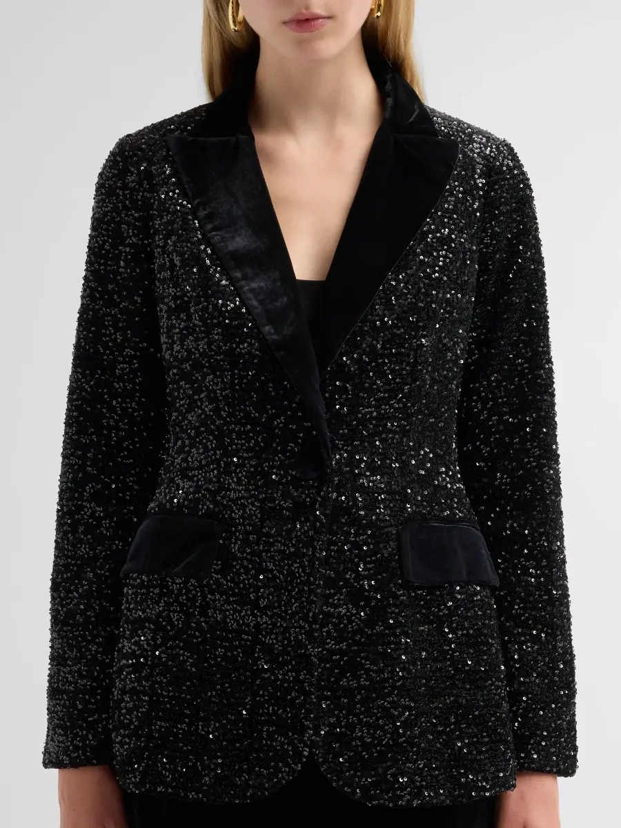 Teri Jon by Rickie Freeman Women's Velvet Sequined Blazer | Thumbnail 5 Teri Jon by Rickie Freeman Women's Velvet Sequined Blazer | Thumbnail 5