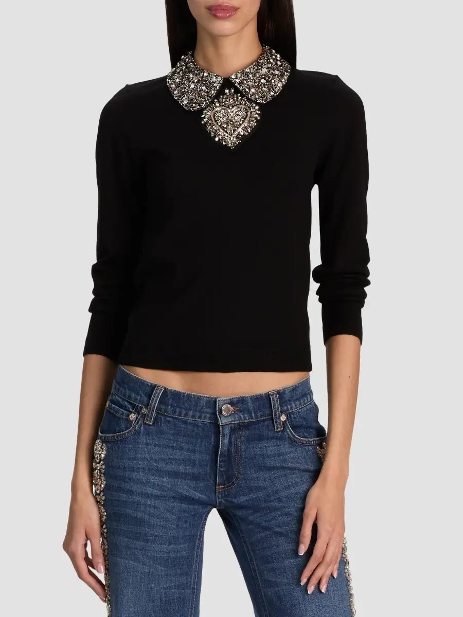 Alice + Olivia Women's Porla Embroidered Stretch-Wool Sweater | Thumbnail 4 Alice + Olivia Women's Porla Embroidered Stretch-Wool Sweater | Thumbnail 4