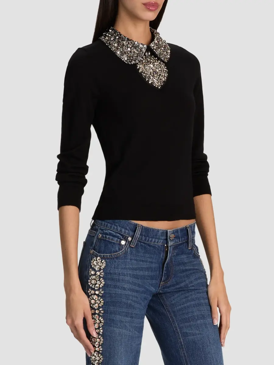 Alice + Olivia Women's Porla Embroidered Stretch-Wool Sweater | Thumbnail 6 Alice + Olivia Women's Porla Embroidered Stretch-Wool Sweater | Thumbnail 6