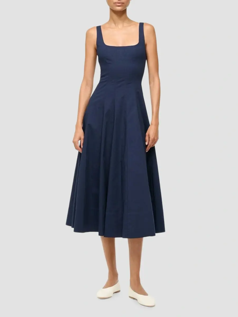 Staud Women's Wells Seamed A-Line Midi Dress | Thumbnail 2 Staud Women's Wells Seamed A-Line Midi Dress | Thumbnail 2
