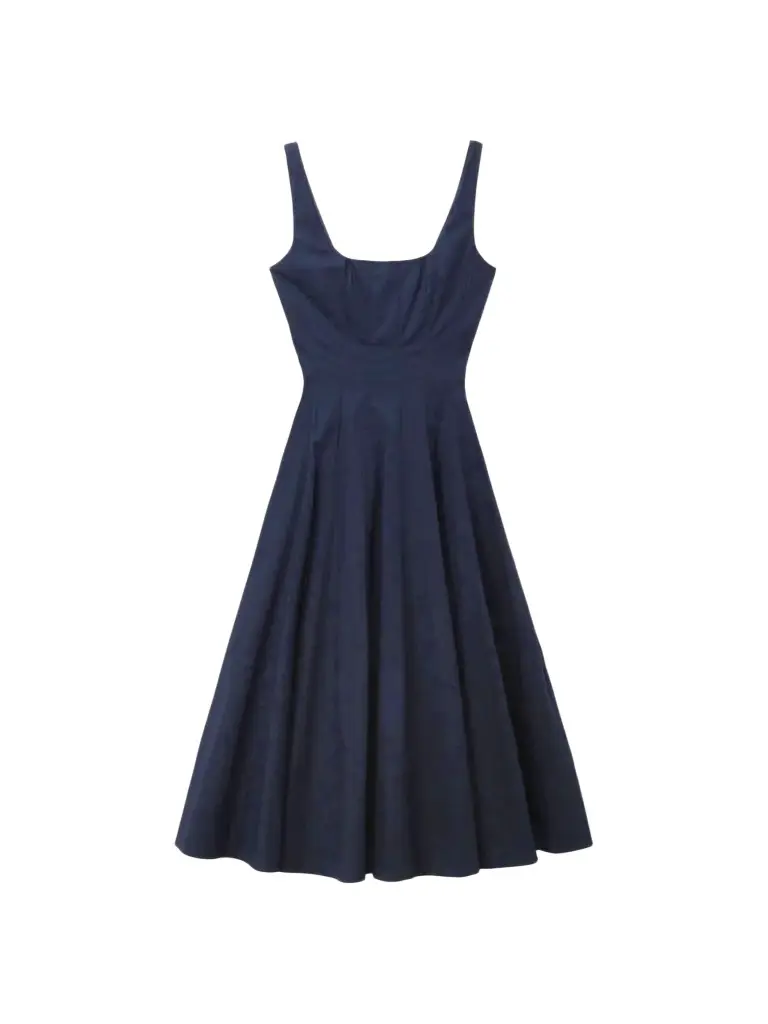 Staud Women's Wells Seamed A-Line Midi Dress