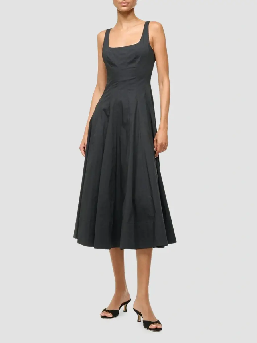 Staud Women's Wells Seamed A-Line Midi Dress | Thumbnail 2