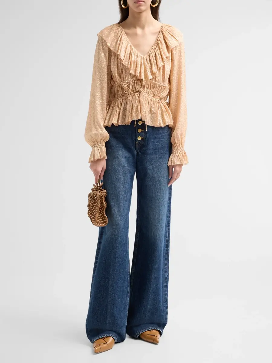 Ulla Johnson Women's Odilia Ruffled Silk-Blend Blouse | Thumbnail 2