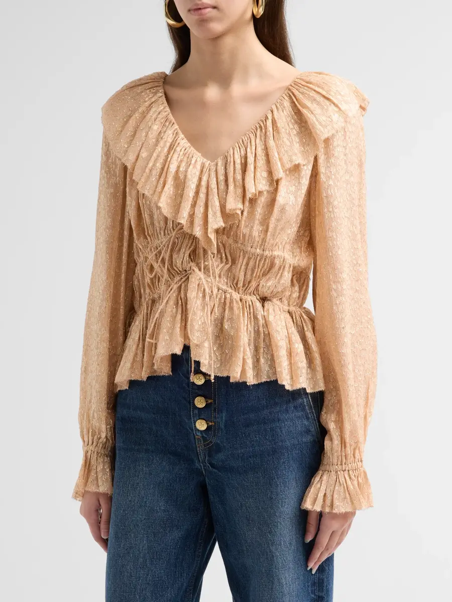 Ulla Johnson Women's Odilia Ruffled Silk-Blend Blouse | Thumbnail 4