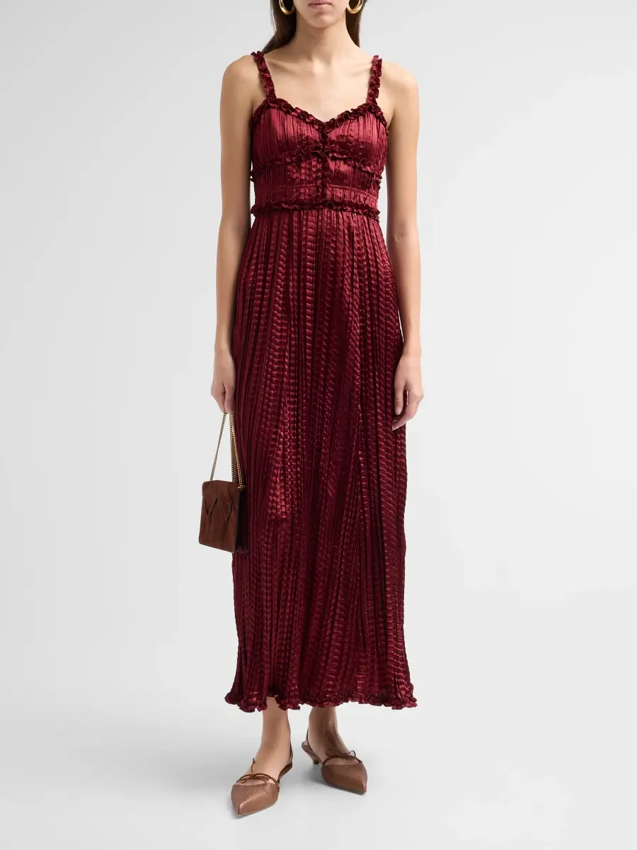 Ulla Johnson Women's Estrella Pleated Satin Midi Dress | Thumbnail 2 Ulla Johnson Women's Estrella Pleated Satin Midi Dress | Thumbnail 2