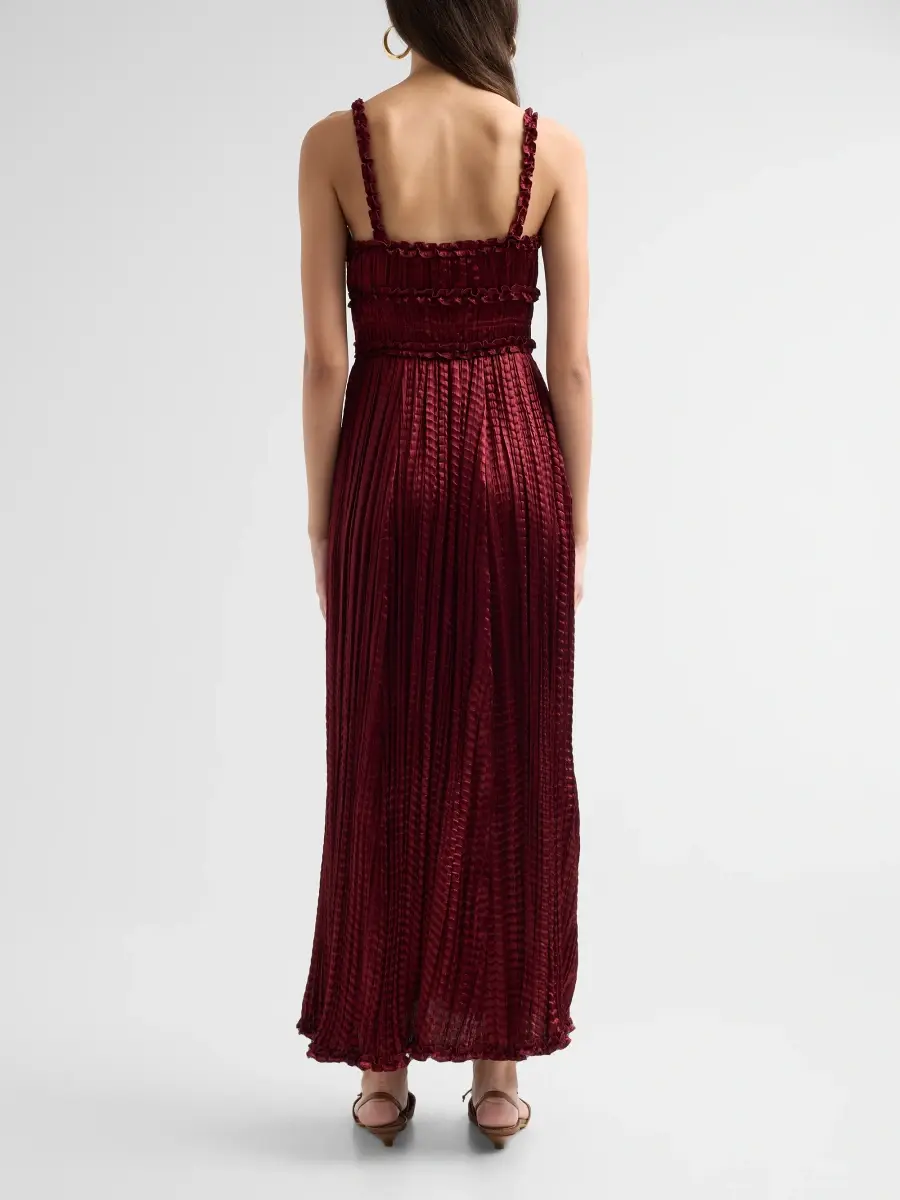 Ulla Johnson Women's Estrella Pleated Satin Midi Dress | Thumbnail 3 Ulla Johnson Women's Estrella Pleated Satin Midi Dress | Thumbnail 3
