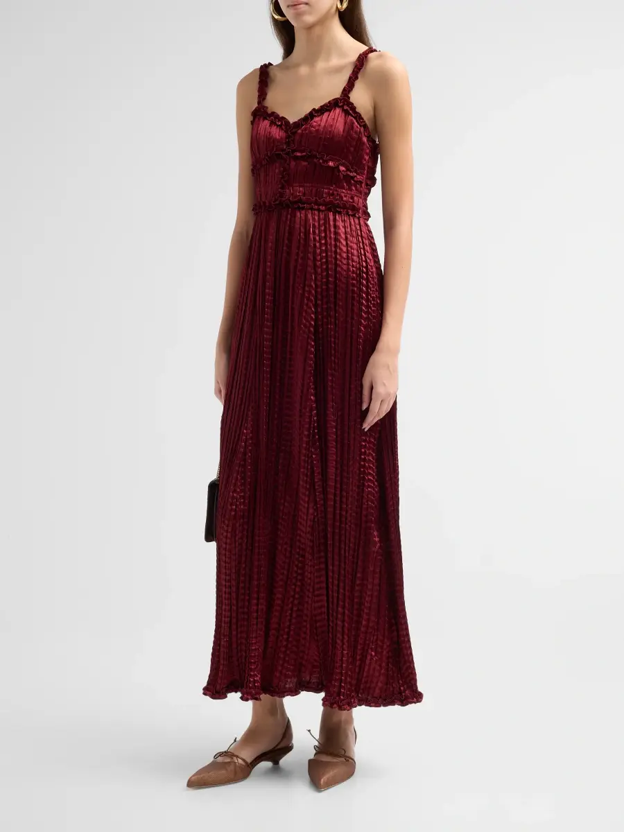 Ulla Johnson Women's Estrella Pleated Satin Midi Dress | Thumbnail 4 Ulla Johnson Women's Estrella Pleated Satin Midi Dress | Thumbnail 4