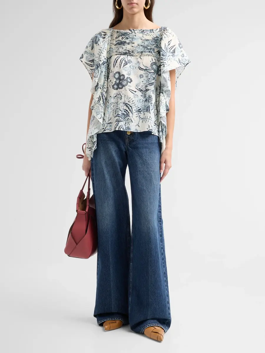 Ulla Johnson Women's Lu Floral Cotton-Blend Flutter-Sleeve Blouse | Thumbnail 2