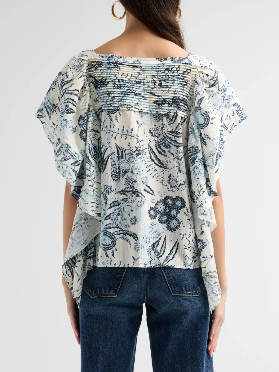 Ulla Johnson Women's Lu Floral Cotton-Blend Flutter-Sleeve Blouse | Thumbnail 3